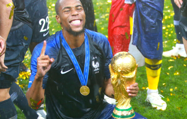 France&rsquo;s Djibril Sidibe with the FIFA World Cup Trophy in 2018
